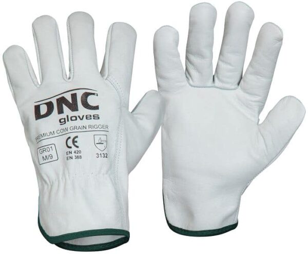 Premium Cow Grain Rigger Safety Gloves - GR01 - Nature