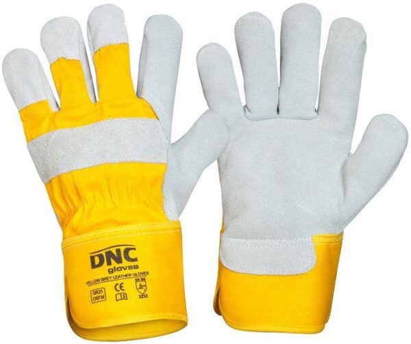 Yellow Canvas Premium Grey Suede Leather Safety Gloves - GR25 -
