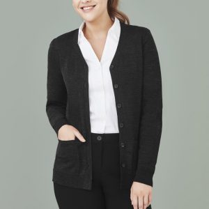 Ladies Button Front Cardigan - Charcoal