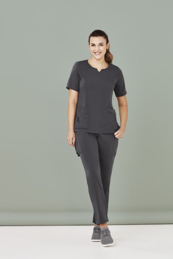 Ladies Avery Tailored Fit Round Neck Scrub Top - Charcoal