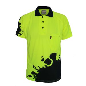 Mens Hi Vis Paint Blot Sublimated Polo. 100% Polyester. 175gsm - 3567 - Yellow/Navy