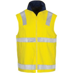 Hi Vis Taped Reversible Vest. 100% Cotton - 3765 - Yellow/Navy