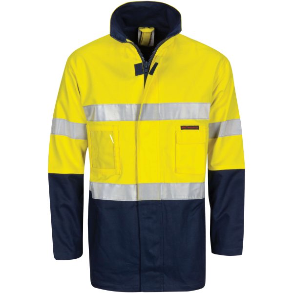 Hi Vis 2 in 1 Taped Jacket. Cotton Drill. 311gsm - 3767 - Yellow/Navy