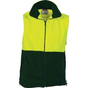 Hi Vis Two Tone Full Zip Polar Fleece Vest - 3828 - Yellow/BottleGreen