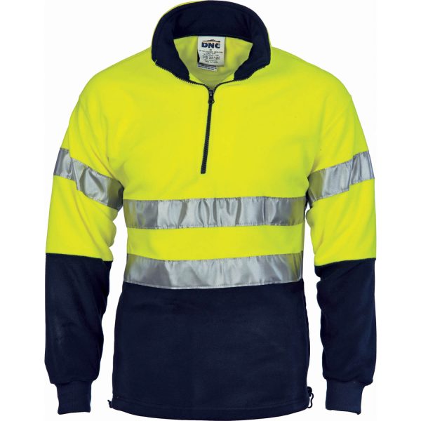 Hi Vis 3M Taped Two Tone 1/2 Zip Polar Fleece Jumper - 3829 - Yellow/Navy