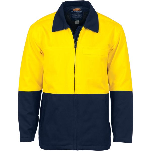 Hi Vis Two Tone Protector Drill Jacket. 100% Cotton. 311gsm - 3868 - Yellow/Navy