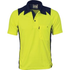 38Mens Hi Vis Short Sleeve Cool Breathe Action Polo Shirt. 100% Polyester. 175gsm - 3893 - Yellow/Navy93yn