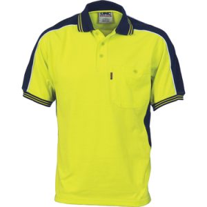 Mens Contrast Panel Polo. 65% Polyester/ 35% Cotton Pique Knit. 220gsm - 3895 - Yellow/Navy