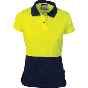 Ladies Hi Vis Short Sleeve Two Tone Polo. 100% Polyester. 175gsm - 3897 - Orange/Navy