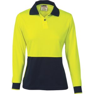 Ladies Hi Vis Long Sleeve Two Tone Polo. 100% Polyester. 175gsm - 3898 - Yellow/Navy