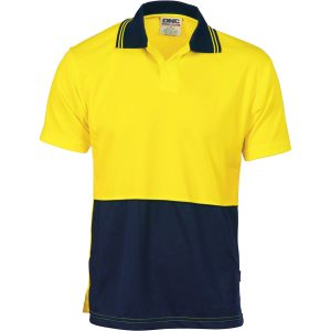 Unisex Hi Vis Short Sleeve Two Tone Food Industry Polo. 100% Polyester. 175gsm - 3903 - Yellow/Navy