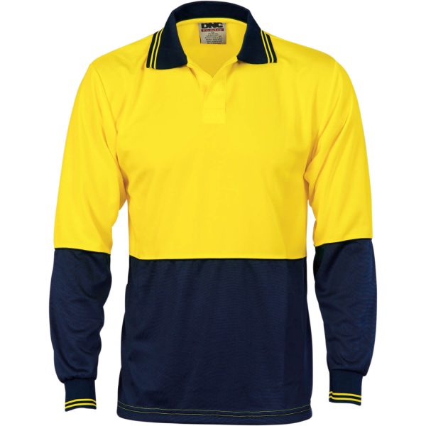 Unisex Hi Vis Long Sleeve Two Tone Food Industry Polo. 100% Polyester. 175gsm - 3904 - Yellow/Navy