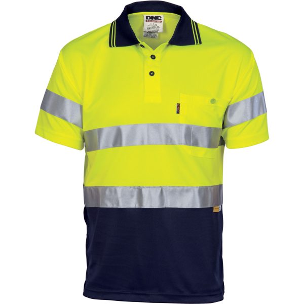 Mens Hi Vis 3M Taped Polo Shirt. 100% Polyester. 175gsm - 3911 - Orange/Navy