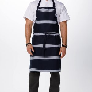 Navy Butcher Stripe Bib Apron