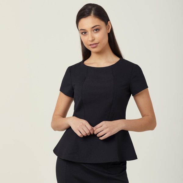 Ladies Ponte Knit Cap Sleeve Peplum Top