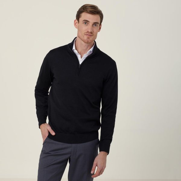 Mens Long Sleeve Zip Neck Jumper