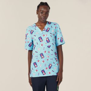 Unisex Festive Santa Pool Party Scrub Top