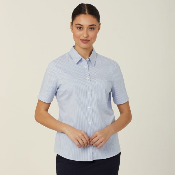 Ladies Avignon Fine Block Stripe Stretch Short Sleeve Shirt