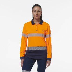 Ladies Spliced Long Sleeve Polo With Segmented Tape