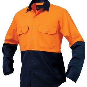 Mens Hi-Vis Long Sleeve Drill Work Shirt