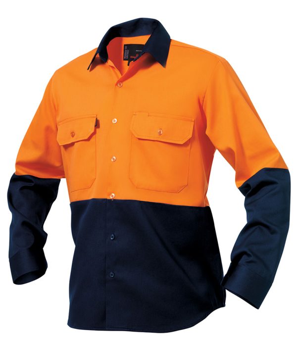 Mens Hi-Vis Long Sleeve Drill Work Shirt