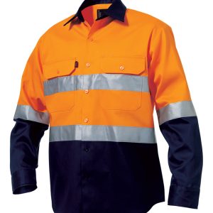 Mens Hi-Vis Open Front Reflective Tape Two Tone Work Shirt