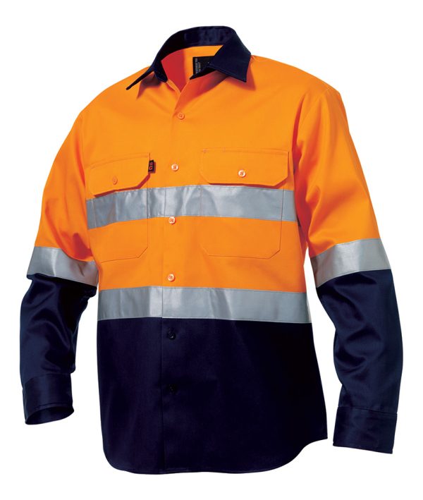 Mens Hi-Vis Open Front Reflective Tape Two Tone Work Shirt