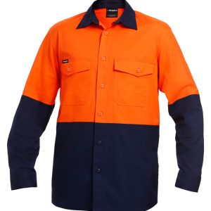 Mens Open Front Two Tone Drill Work Shirt