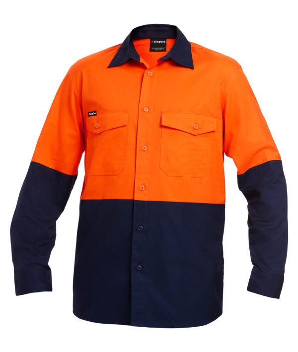 Mens Open Front Two Tone Drill Work Shirt