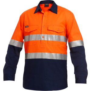 Mens Hi-Vis Closed Front ReflectiveTaped Work Shirt