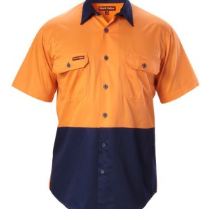 Mens Open Front Short Sleeve Two Tone Vented Shirt