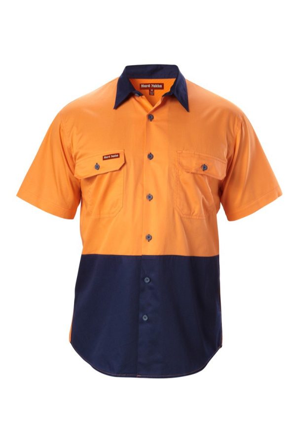 Mens Open Front Short Sleeve Two Tone Vented Shirt