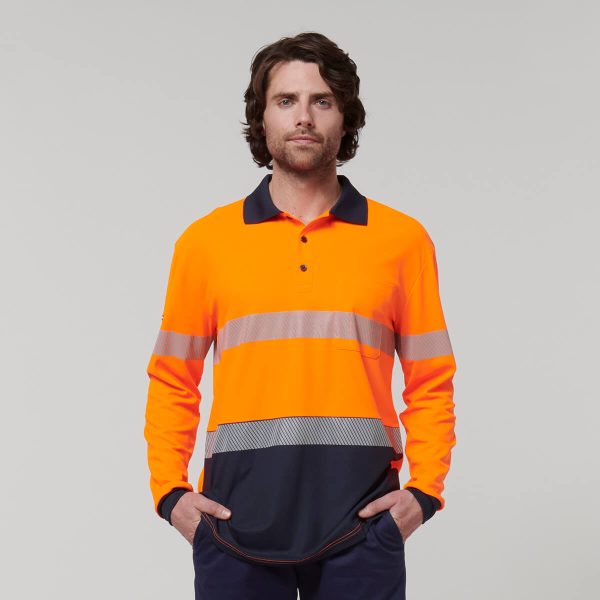 Mens Hi Vis Long Sleeve Taped Polo