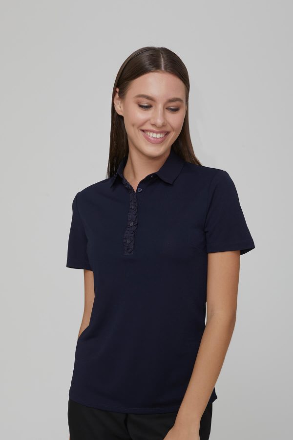 Ladies Bella Short Sleeve Frill Placket Top