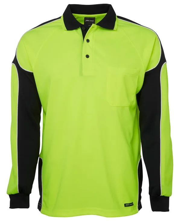 Mens Hi Vis Long Sleeve Arm Panel Polo