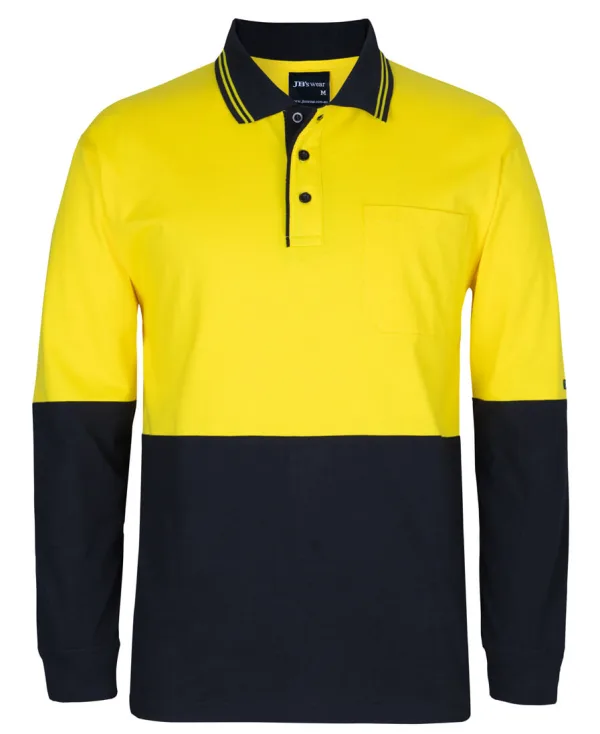 Mens Hi Vis Long Sleeve Cotton Polo