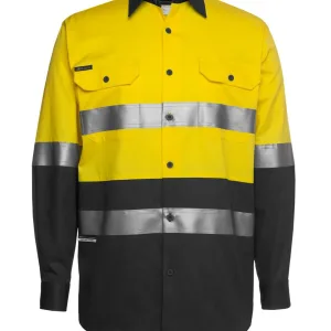 Mens Hi Vis Open Front Long Sleeve Reflective Tape Work Shirt