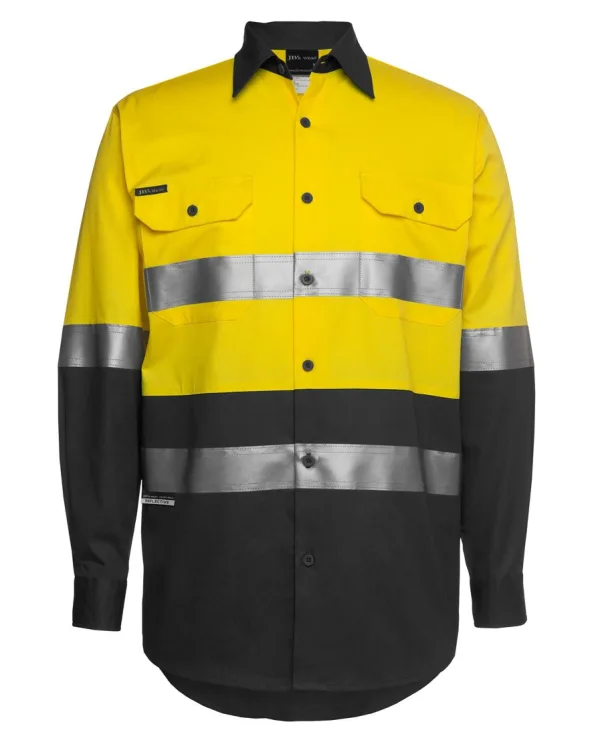 Mens Hi Vis Open Front Long Sleeve Reflective Tape Work Shirt