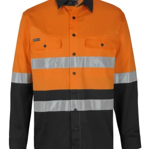 Mens Hi Vis Open Front Long Sleeve Stretch Work Shirt