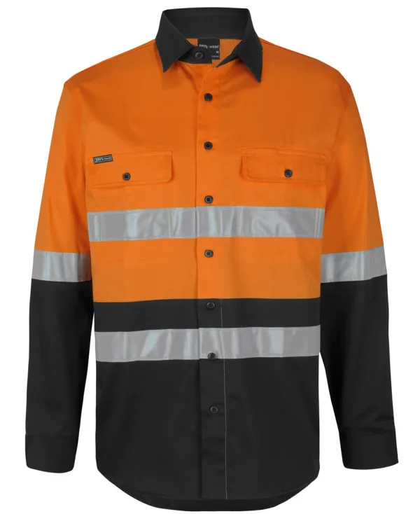 Mens Hi Vis Open Front Long Sleeve Stretch Work Shirt