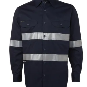 Mens Open Front Long Sleeve Work Shirt With Reflective Tape