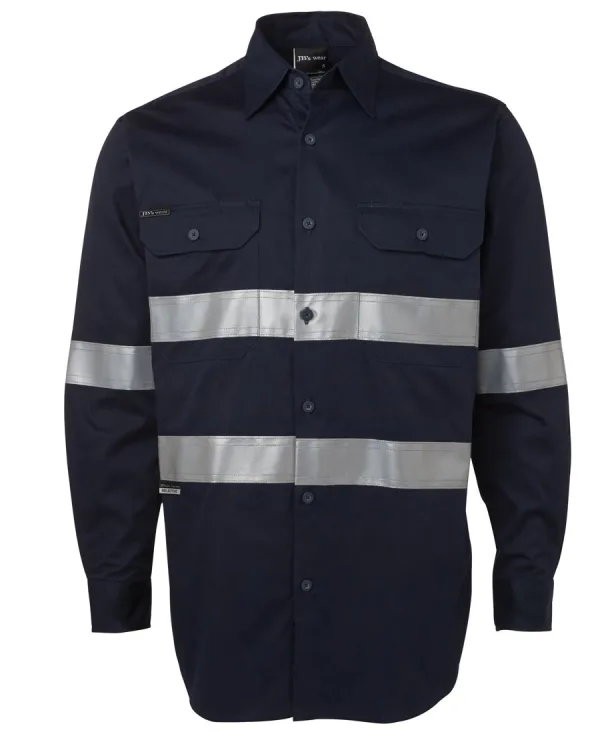 Mens Open Front Long Sleeve Work Shirt With Reflective Tape