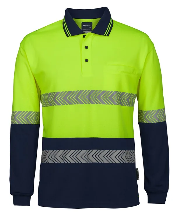 Mens Hi Vis Long Sleeve Segmented Tape Polo