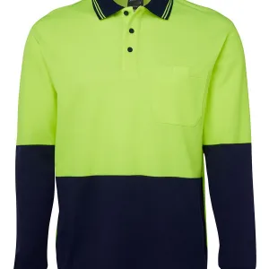 Mens Hi Vis Long Sleeve Cotton Back Polo