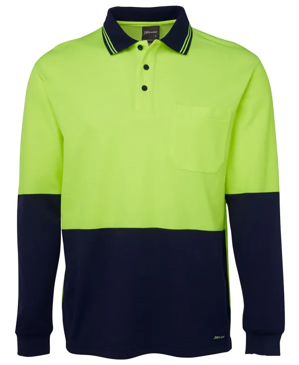 Mens Hi Vis Long Sleeve Cotton Back Polo