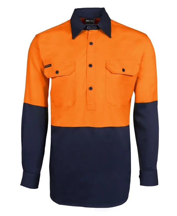 Mens Hi Vis Close Front long Sleeve Shirt