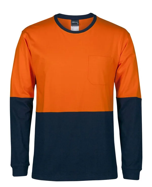 Mens Hi Vis Long Sleeve Crew Neck Cotton T-Shirt