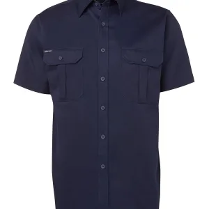 Mens Open Front, Short Sleeve Work Shirt. 100% Cotton