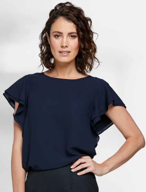 Ladies AMITY Semi Fit Double Flutter Sleeve blouse