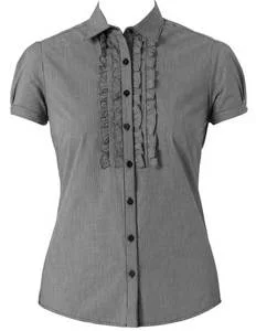 Ladies Mini Check Frill Cap Sleeve Shirt